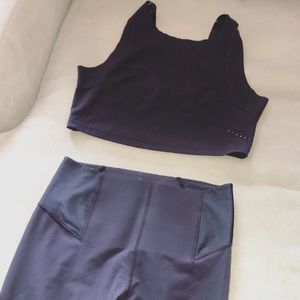 Nike, dark navy, perforated and lighter material workout set.